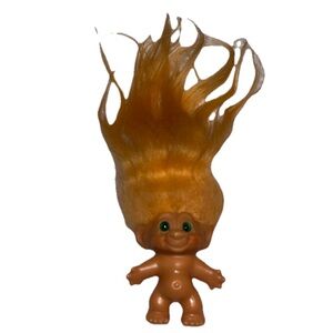 Vintage 60s Unmarked 2.5” Troll Doll Orange Hair Green Glass‎ Eyes